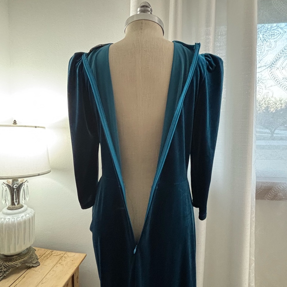 SHEIN Teal Velvet Long Sleeve Dress, L, EUC - Picture 5 of 9